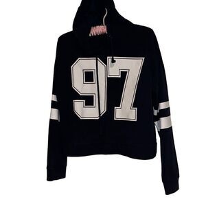 Forever 21 Navy 97 Long Sleeve Graphic Pullover Hoodie Cropped Sweatshirt Junior